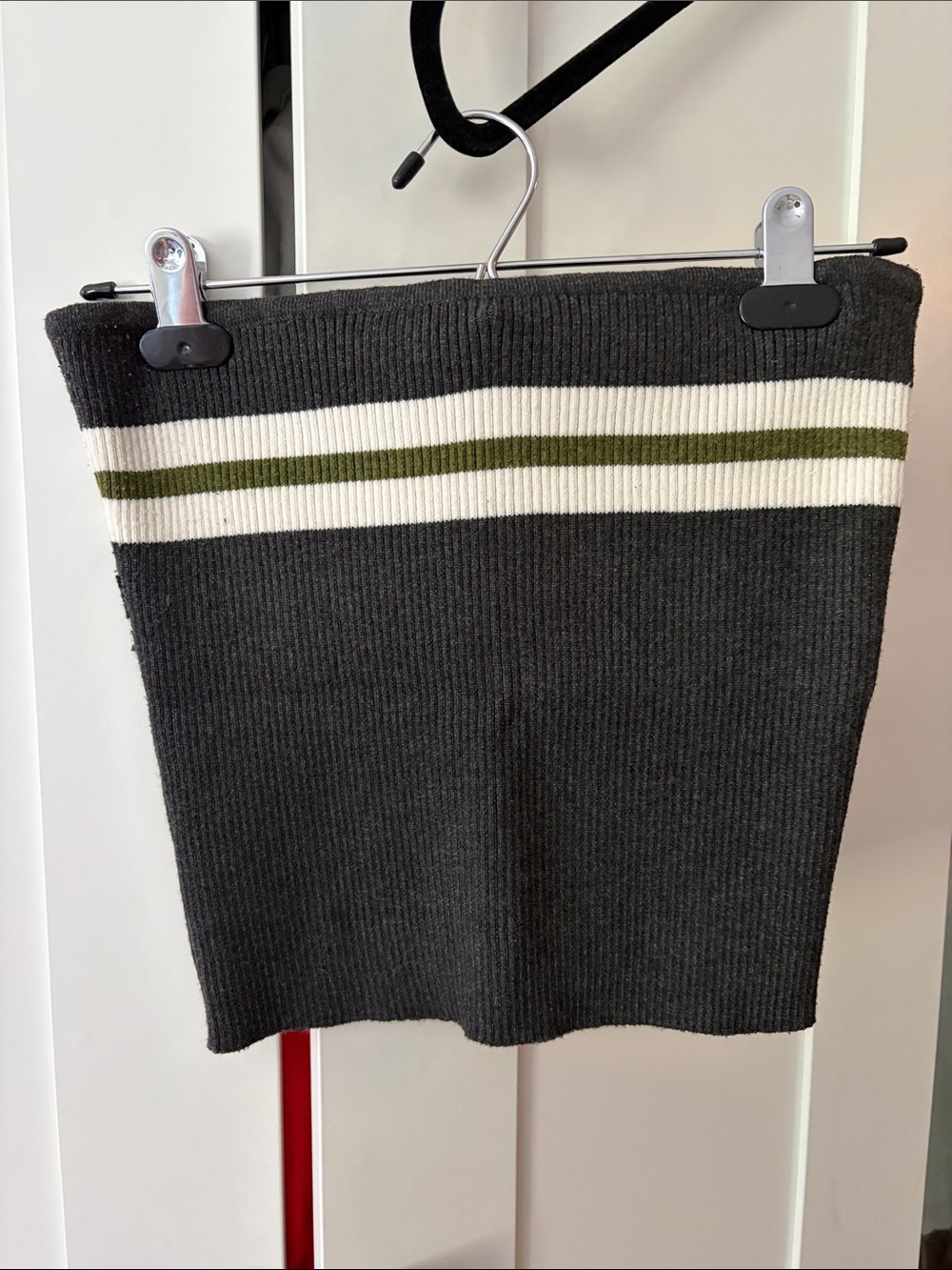 Princess Polly Charcoal Ribbed Tube Top with White and Olive Stripes
